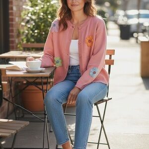 Valentine’s Day Special — Pink Crochet Flower Cardigan (L)